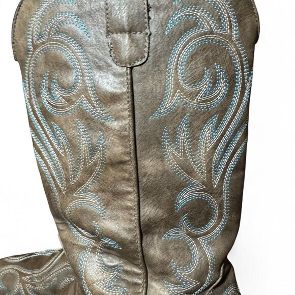 Roper Women’s Size 8.5 Western Cowboy Boots Gray Blue Stitching Square Toe All M - Picture 7 of 8